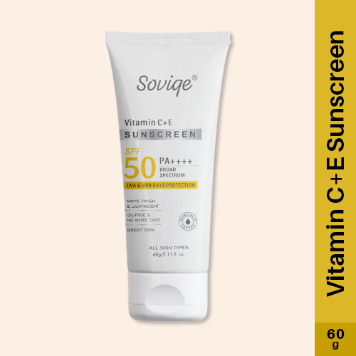 Soviqe - Vitamin C+E Sunscreen SPF 50 PA++++ – 60g | Broad Spectrum UVA & UVB Protection | Matte Finish & Lightweight | Oil-Free & No White Cast